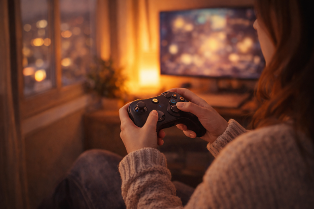 Girl Gamer using Controller