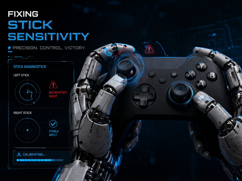 Robot hands holding a gaming controller